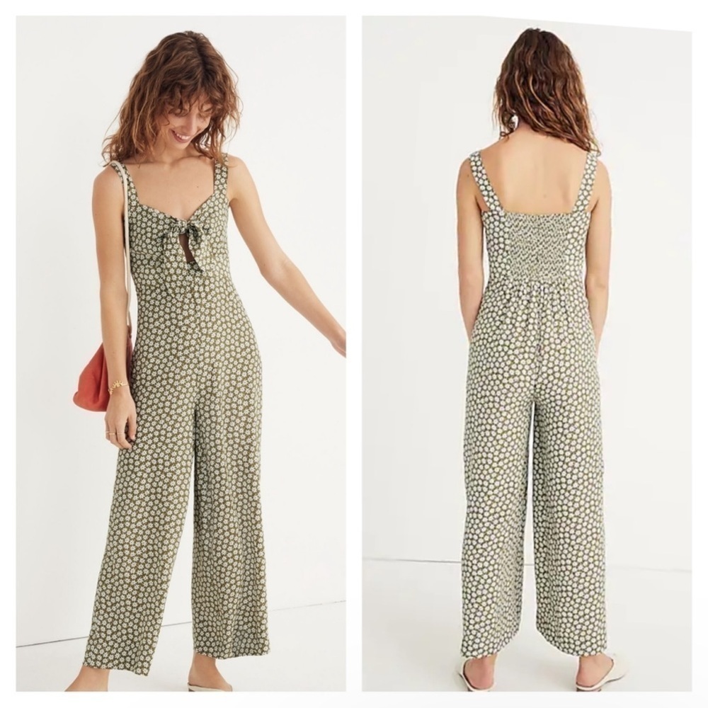 Madewell Plumeria Cutout Jumpsuit Green White Mini Daisy Print Size 0 Women’s